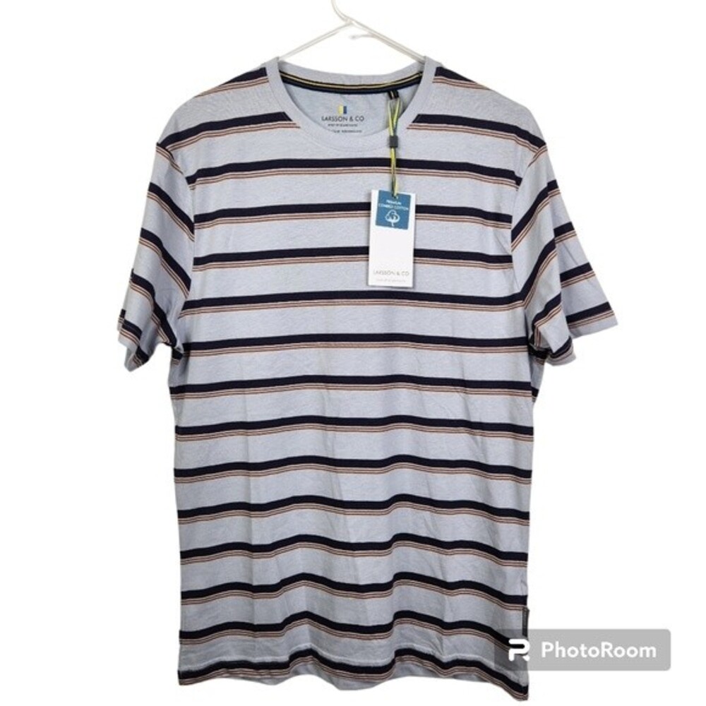 NEW Larsson & Co Grey Striped Crewneck Short Sleeve Tee Shirt Size Medium